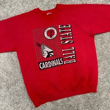 Distressed Vintage Ball State Cardinals Sweatshirt NO SIZE TAG Red 90s Stain
