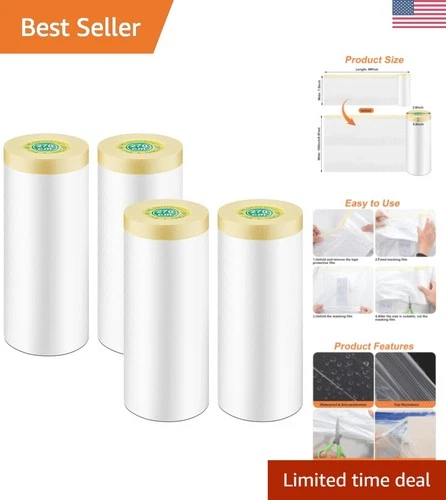 4 Rolls Pre-Taped Painters Plastic, 8.9' x 89' - No Residue & Easy Application - product listing photo