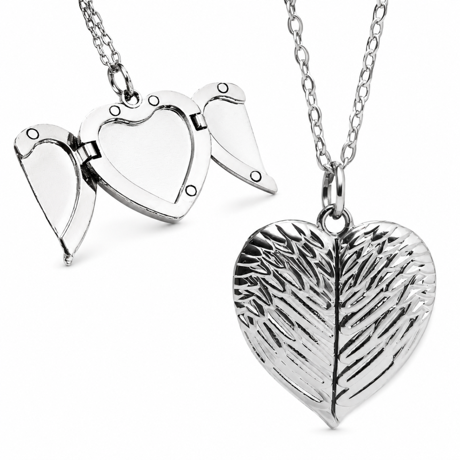 Silver Angel Wings Heart Locket Necklace Photo Keepsake Memorial Pendant 20""