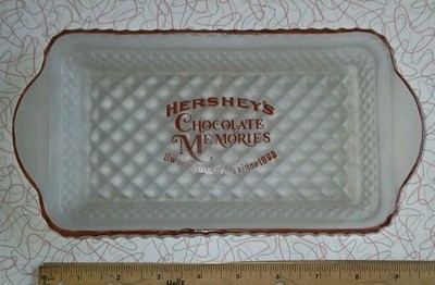 Vintage '' HERSHEY'S CHOCOLATE MEMORIES'' Frosted Clear Glass Tray / Candy Dish 