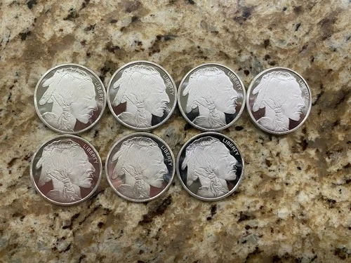 Lot Of 7 Buffalo One Troy Ounce Silver Rounds
