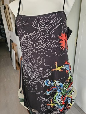 NWT Ed Hardy Dolls Kill Collab Dragon Tattoo Mesh Slip Mini Dress Black Women's