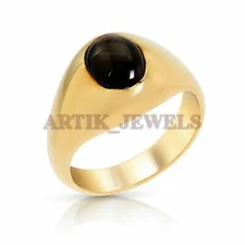 Natural Black Star Gemstone with Gold Plated 925 Sterling Silver Men's Ring 236