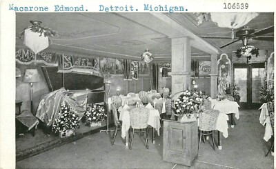 c1910 Detroit, Michigan -Macrone Edmond Cafe? Interior- Postcard Company Proof