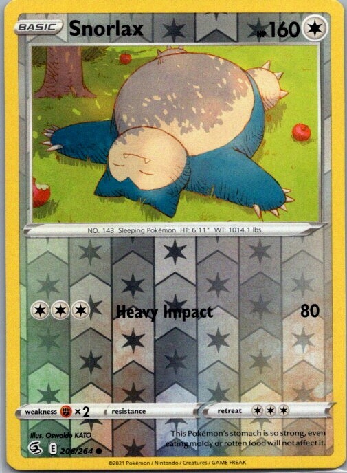 Reverse Holo Snorlax 206/264 Common Fusion Strike Pokemon TCG
