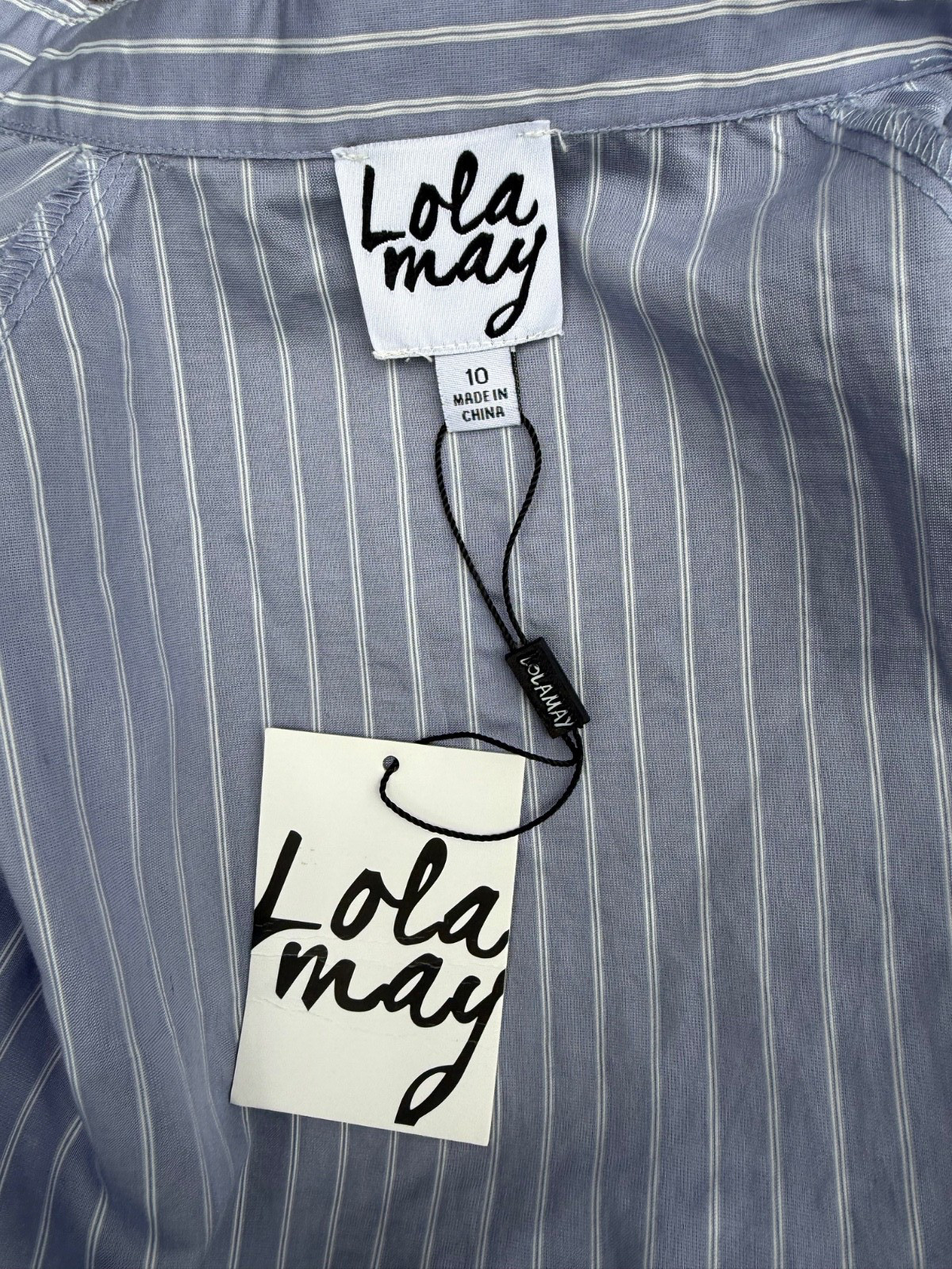 New LOLA MAY Blue Striped Button Down Shirt Dress size 10 image 6