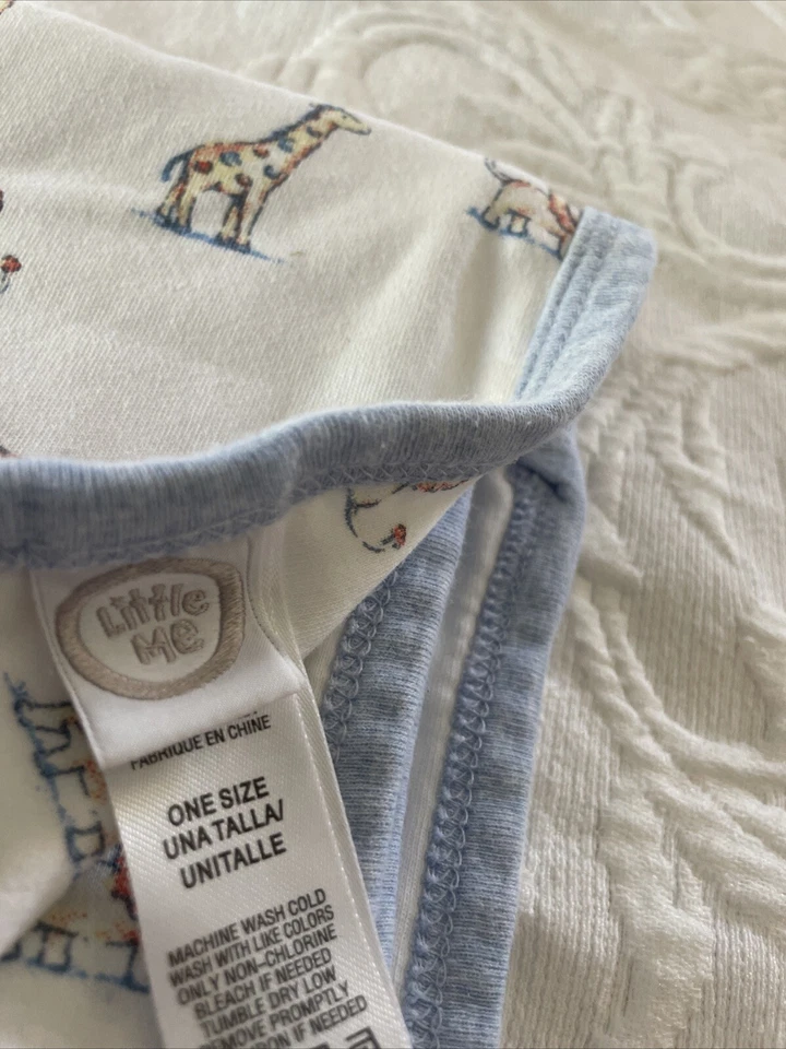 Little Me Knit Cotton Baby Blanket Blue Reversible Lion Giraffe Animal Crib Zoo - Image 3 of 3