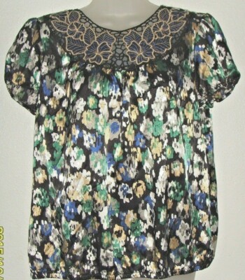 apostrophe Women's NWT medium mulit-color print short sleeve blouse 