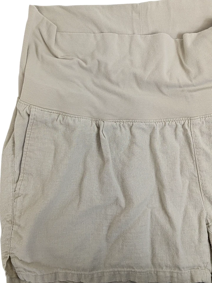 Old Navy Maternity Shorts size L Linen Blend Tan Khaki Pockets Rollover Waist - Image 4 of 4