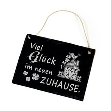 Viel Gl&uuml;ck im neuen Zuhause - Schild Schiefertafel Haus Einzug Umzug 22x16cm