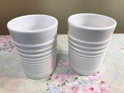 2 Vintage White Embossed Ceramic Porcelain Stoneware Cups Fiestaware?