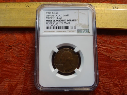 1971 D Washington Quarter Mint Error Obverse Clad Layer Missing NGC Graded