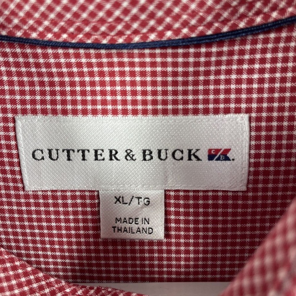 Davidson Wildcats Cutter and Buck Dress Shirt Men Extra Large Red Gingham Logo eBay