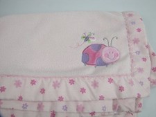 Just Born Ladybug Baby Blanket Pink Daisy Flowers Satin Trim Security Lovey