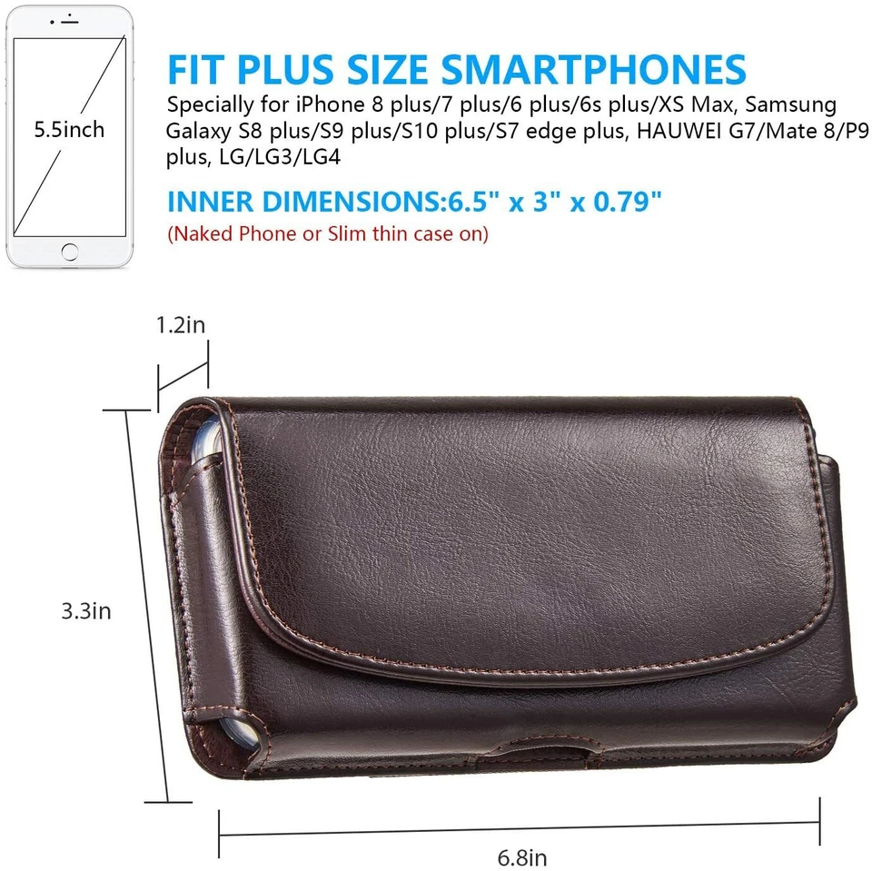 Horizontal Leather Belt Clip Case Carrying Holster Pouch For iPhone Samsung LG - Image 3 of 4