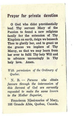 1904 MOTHER MARY OF PASSION DIED IN 1904 HOLY CARD PRINT IN CANADA - Foto 2 di 2