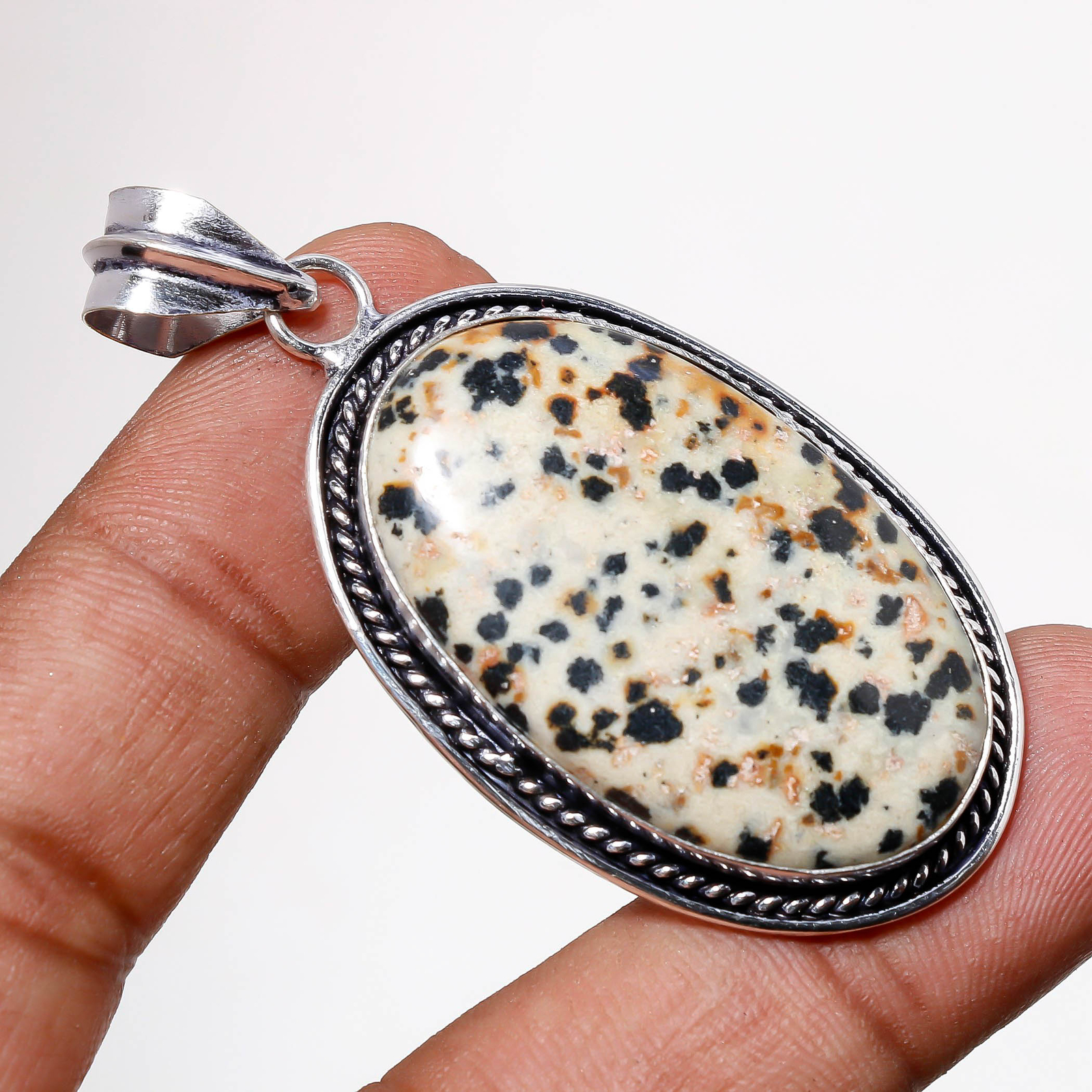 Dalmatian Jasper Gemstone Handmade Antique Design Jewelry Pendant 2.4