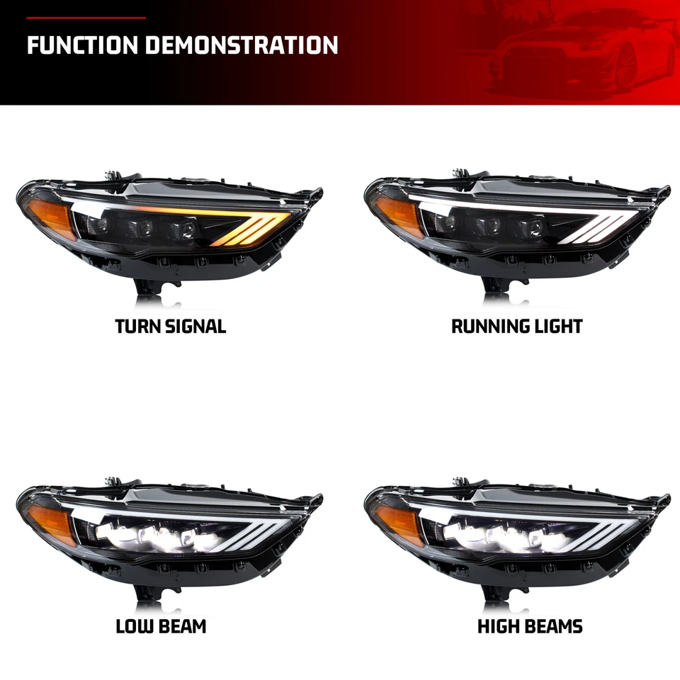 Пара последовательных светодиодных передних фар для Ford Fusion S SE 2017-2020 Mondeo - Изображение 2 из 4