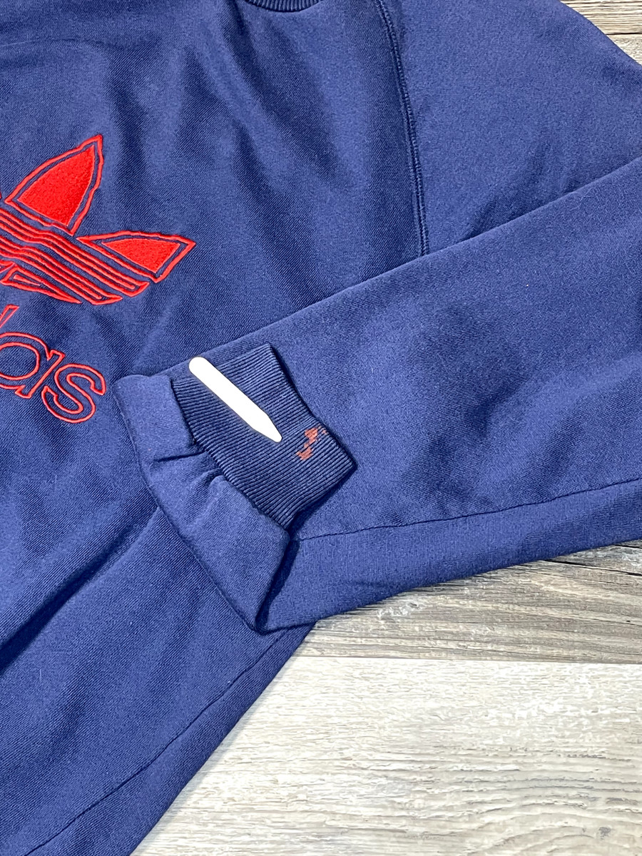 Vintage 80's Adidas Crew Neck Pullover Logo Sweatshirt Navy Blue Cut Tag L View 5