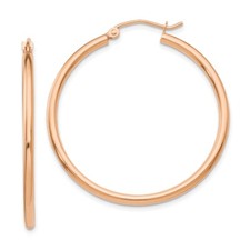14k Rose Gold Polished 2mm Tube Hoop Earrings 1.92g L-35mm, W-2mm for Mom