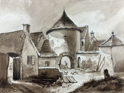 Lavis d'encre Architecture Ferme Village dans la Marne Grand-Est Champagne 1860 - Photo 5/10