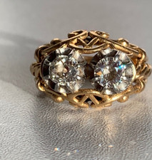 2638– Anello Oro Giallo Platino Diamanti Anni 40