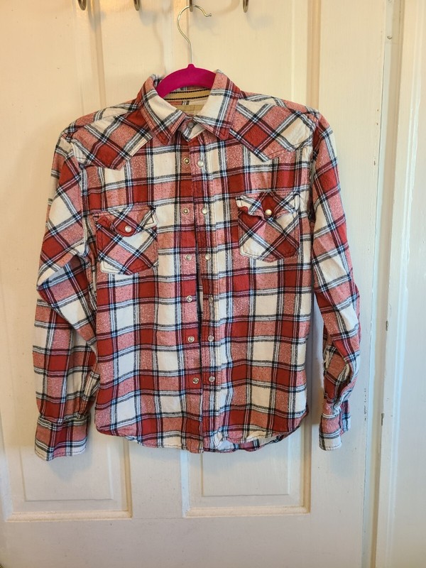 Ditch Plains Mens Western Shirt Red Plaid Long Sleeve Cowboy Pearl Snap Small 