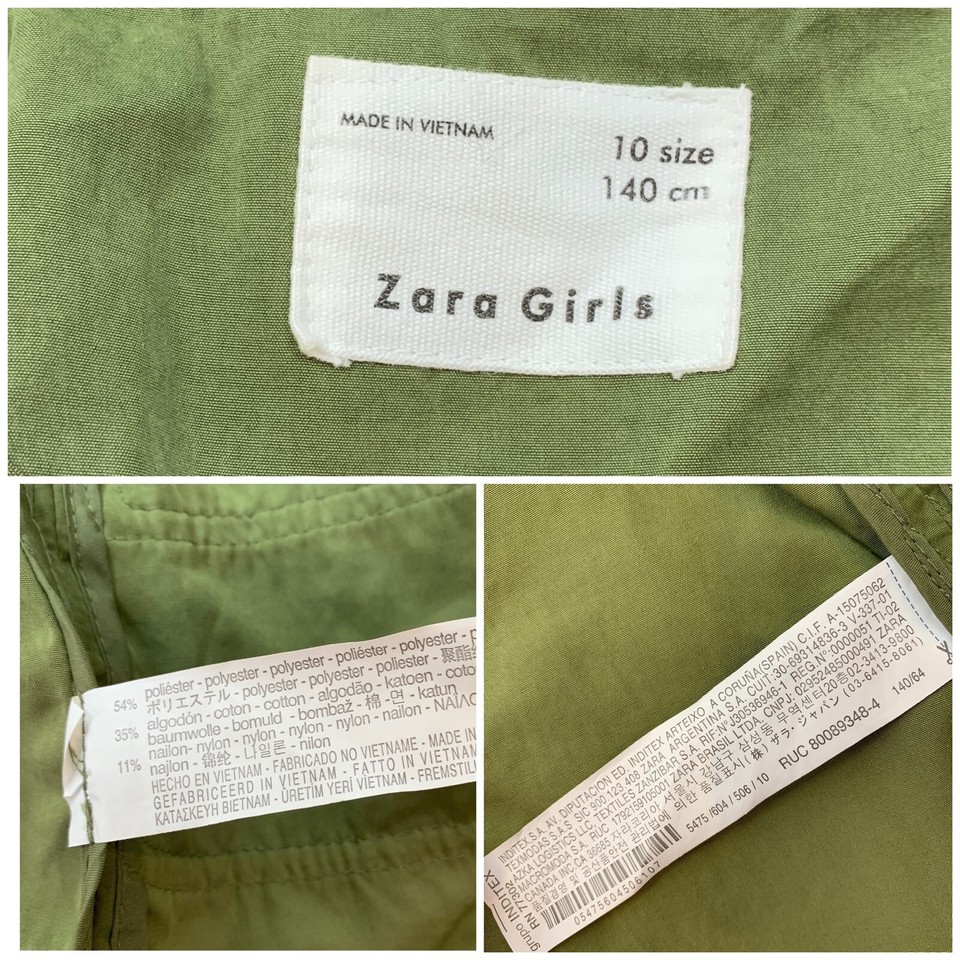 Zara Girls Olive Green Trench Coat Lapel Collar Snap Button Size 10 eBay