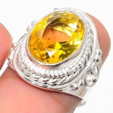 Yellow Citrine Gemstone Handmade 925 Sterling Silver Jewelry Ring Size 7 US