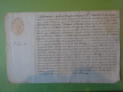 Zwei Dokumente über die Stellung des Schreibers im Pfarrhaus der Kathedrale St. Davids 1825