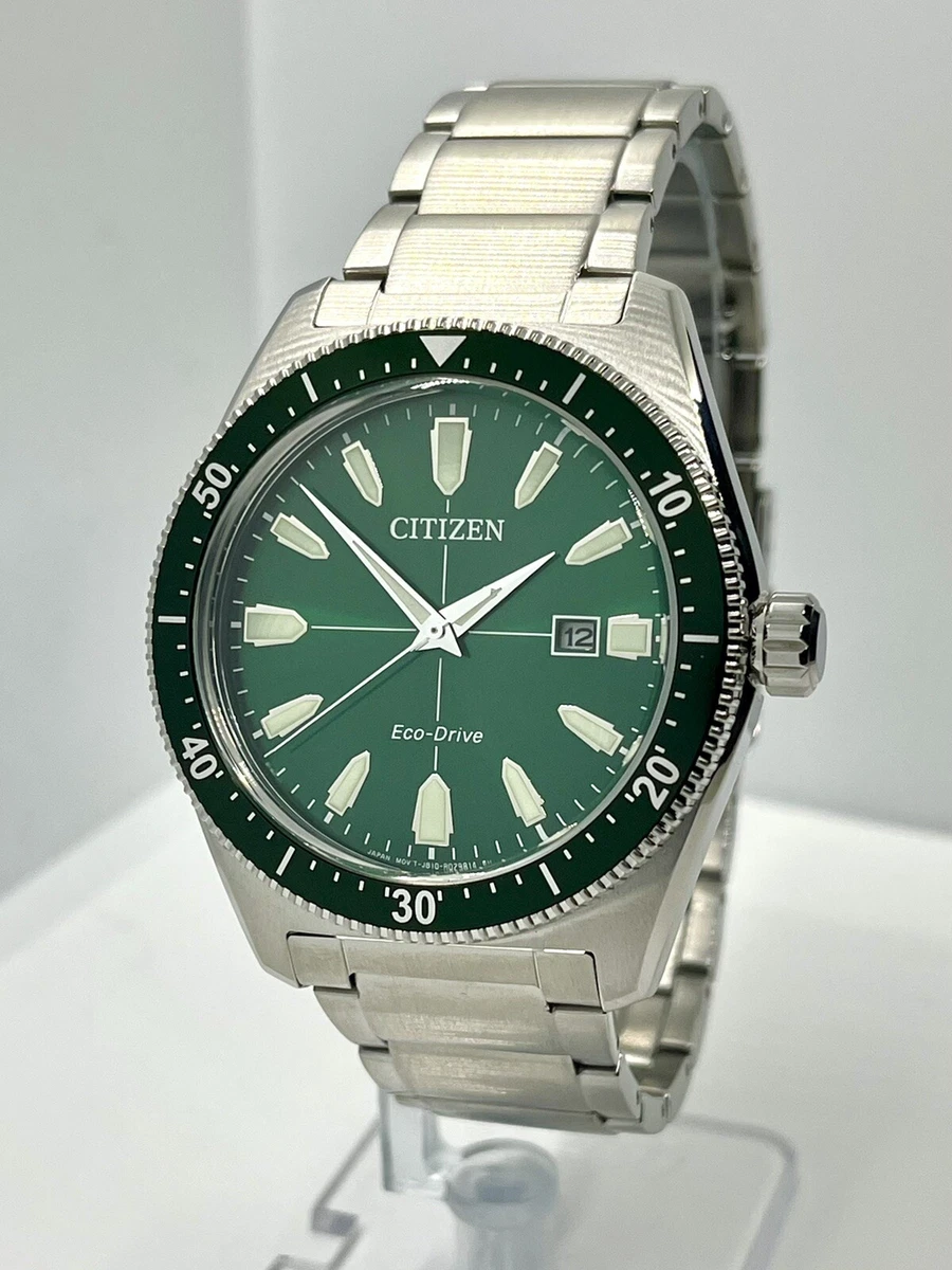 Citizen Mens Eco-Drive Brycen Green Dial Stainless Steel Silver