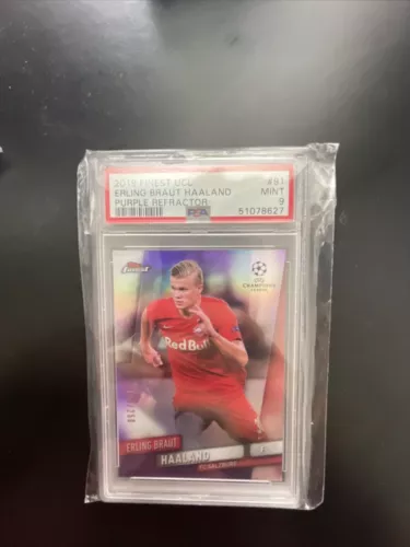 Erling Braut Haaland 2019 Topps Finest UCL Soccer RC Rookie Purple 109/250 PSA 9