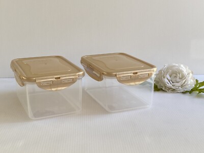 NEW Locknlock 2-Pc RECTANGLE Shaped Containers Nestable Food Storage GOLDEN SAND