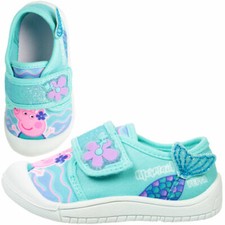 PEPPA PIG GIRLS CANVAS SHOES MERMAID GLITTER TRAINERS PUMPS INFANTS UK SIZE 4-8