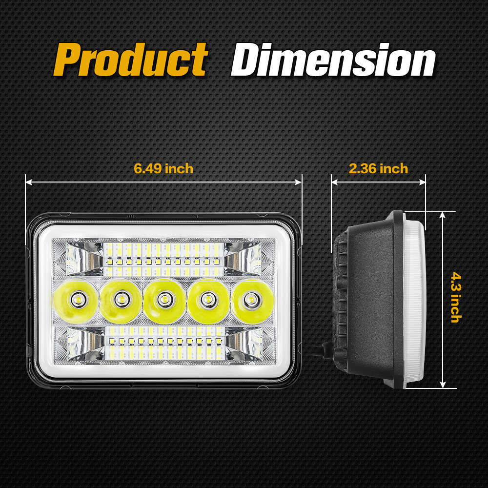Pair 4x6 LED Headlights With Halo DRL - Hi/Lo Beam For Chevy S10 1995-1997 Blazer
