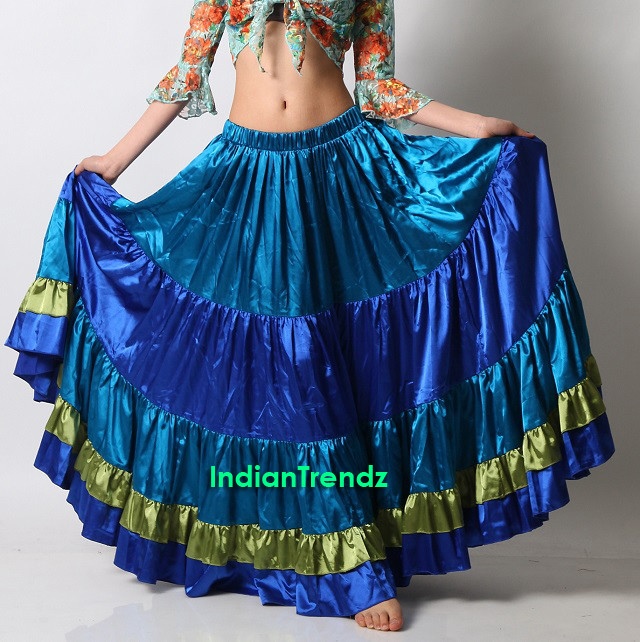 Mix Color Satin 6/12/25 Yard Tiered Gypsy Skirt Belly Dance Ruffle Flamenco AUS
