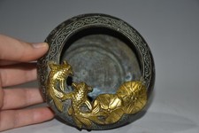 Vintage Collectible chinese bronze copper gilt handmade gold fish Pen Wash pot