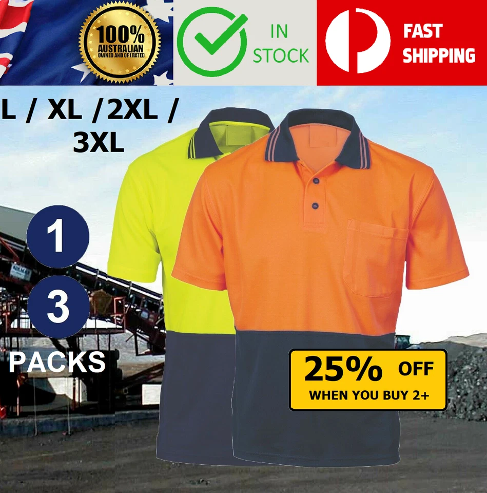 L XL 2XL 3XL 4XL Hi Vis Viz Safety Polyester Work Wear Short Sleeve Polo Shirt