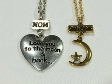 I Love You to the Moon & Back Mother Daughter Necklaces, 2 Pendants Silver Heart