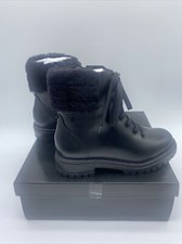 Image of Womens Dune London Perch Black Leather Faux Sherling Lace Up Boots Size 3