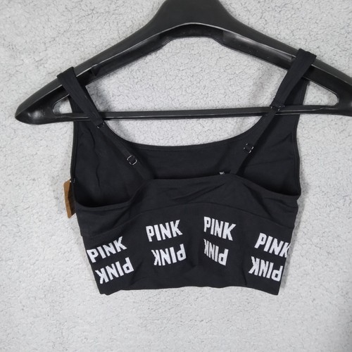 Sujetador deportivo Pink Active by Victoria Secrets sin costuras para mujer mediano negro corto - Imagen 3 de 6