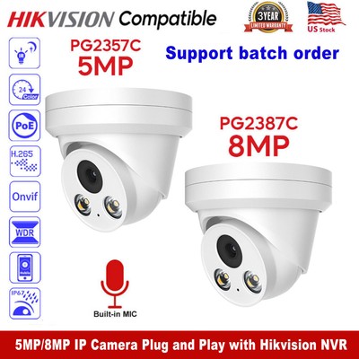 US STOCK Hik Compatible 5MP 8MP POE Full Color Built in MIC IP Camera lot