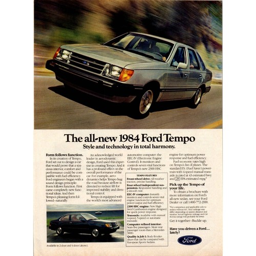 1984 Ford Tempo Vtg Magazine Print Ad Full Page Retro Style Technology 80s Car - Picture 5 of 7