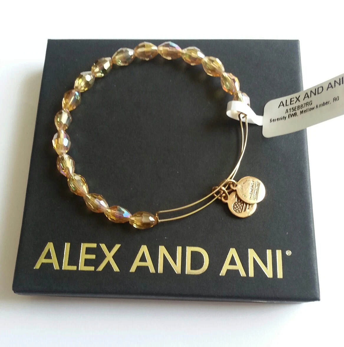 Alex And Ani Amber Bangle Bracelet Swarovski Beaded Serenity NWT
