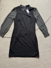 NEW Tommy Hilfiger Black Dress Black/White Polka Dot Sleeves And Collar 8 Med