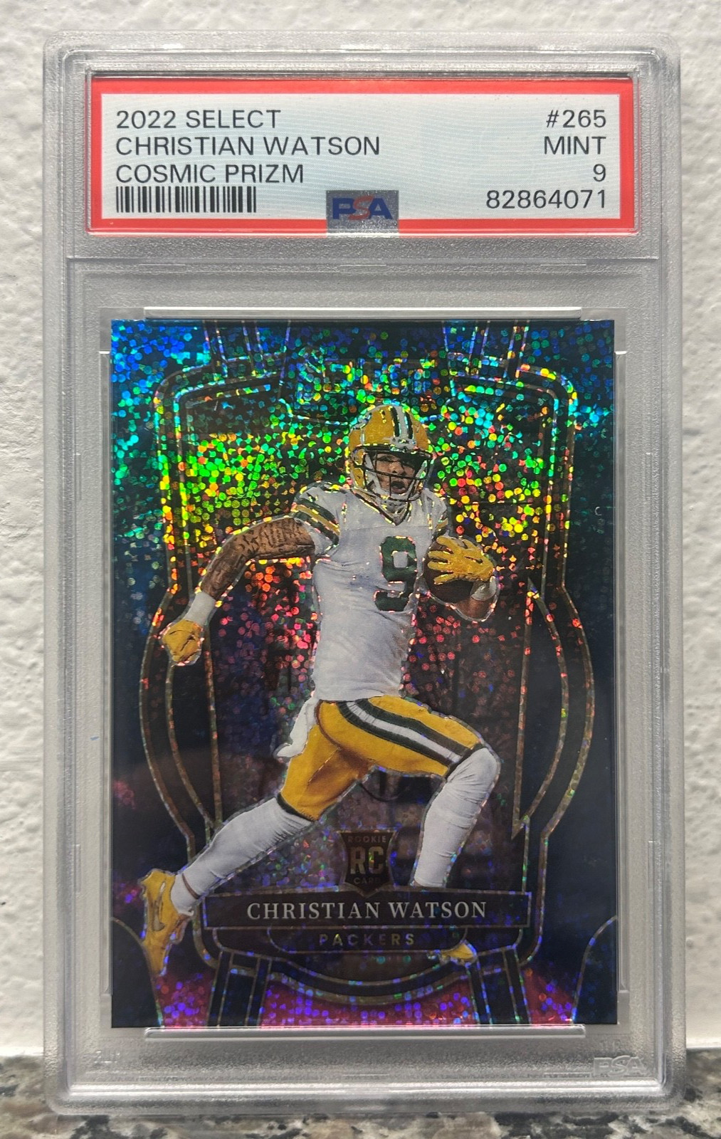 CHRISTIAN WATSON 2022 PANINI SELECT COSMIC PRIZM SSP #265 PSA 9 PACKERS