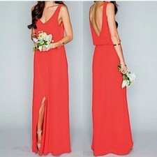 SHOW ME YOUR MUMU Kendall Coral Red Chiffon Maxi Gown Bridal Wedding Dress S