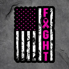 Fight Cancer Pink Ribbon American Flag Sticker Vinyl Decal Awareness Support