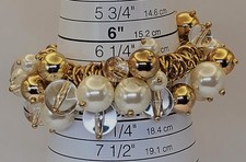 Pulsera Stretch Vintage Cha Cha Perlas Falsas Cristales Cuentas Doradas