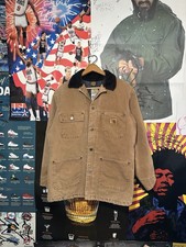 Carhartt Men's Brown Chore Jacket Blanket Lined Button Point Collar Size S